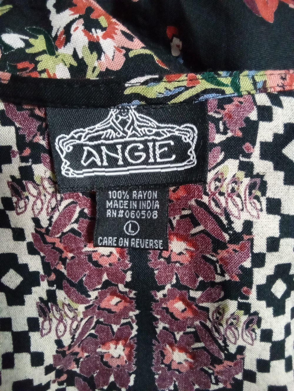 Angie Floral Boho Kimono Cardigan Open Front Wrap Black Pink Large - Picture 5 of 6